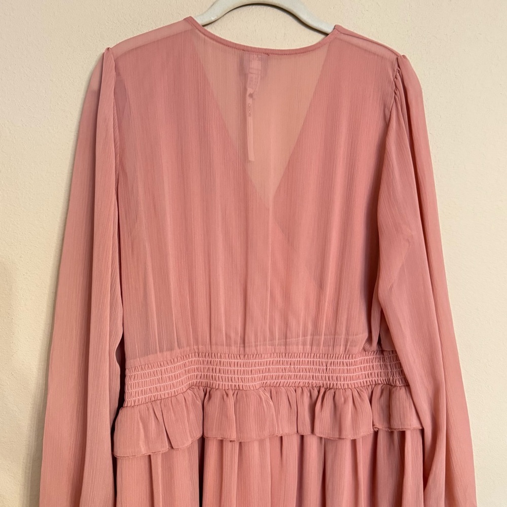 ASOS Pink Ruffled Long Sleeve Smocked Waist Casual Party Dress 12 NEW - Picture 11 of 16